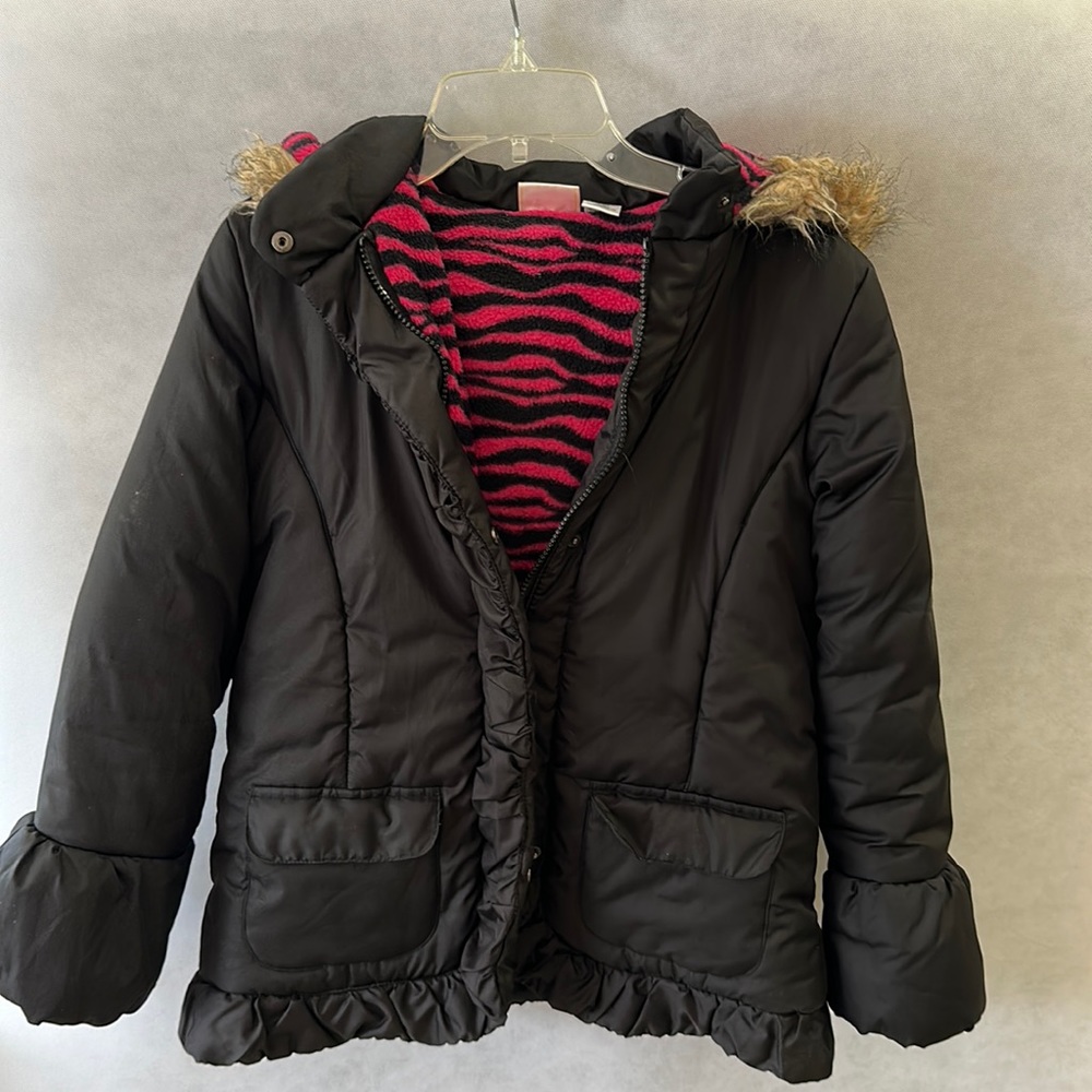 Pink platinum, 14/16 girls hooded jacket, black fleece lined